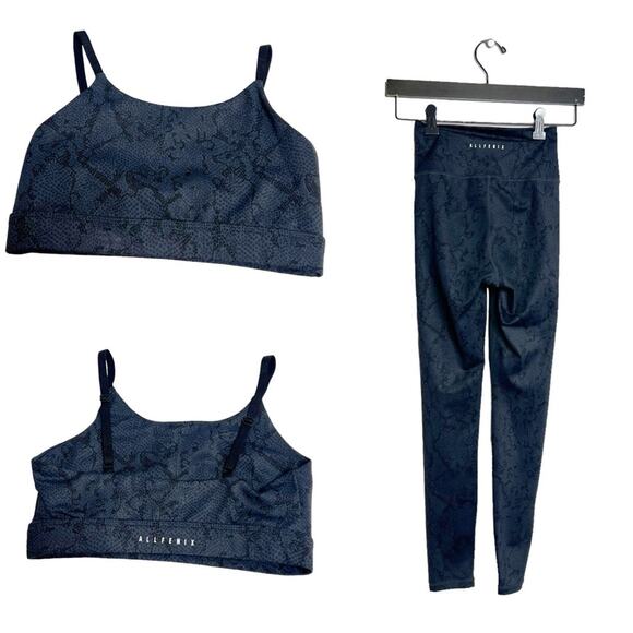 all fenix Pants - All Fenix 7/8 legging and sports bra set blue python snakeskin SET